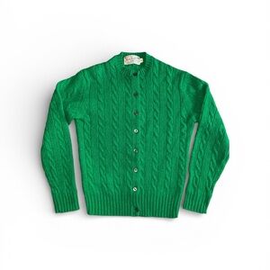 Johnstons of Elgin 100% Scottish Shetland Wool Emerald Knit Cardigan 38 Medium